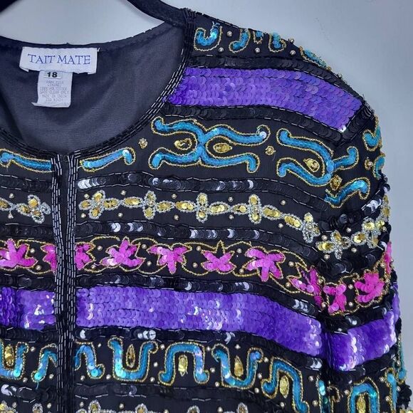 VTG Tait Mate Womens 100% Silk Sequin Jacket Size 18 Purple Delicate Festival - Picture 3 of 7
